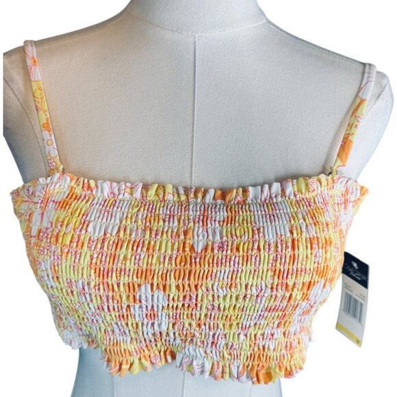 NWT California Waves Medium Smocked Floral Bikini Top Swim Yellow/White/Orange - Picture 2 of 11